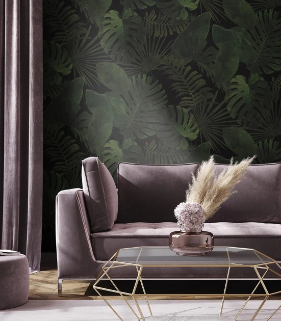 Wallcolors Medicine Tropical Forest Dark  - mural z liśćmi monstery