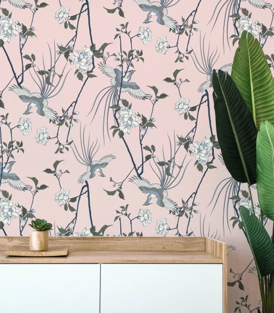 Wallcolors Medicine Bird Symphonic Pink  - mural z ptakami