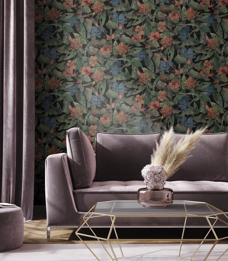 Wallcolors Medicine Flower Hedge Black  - mural roślinny