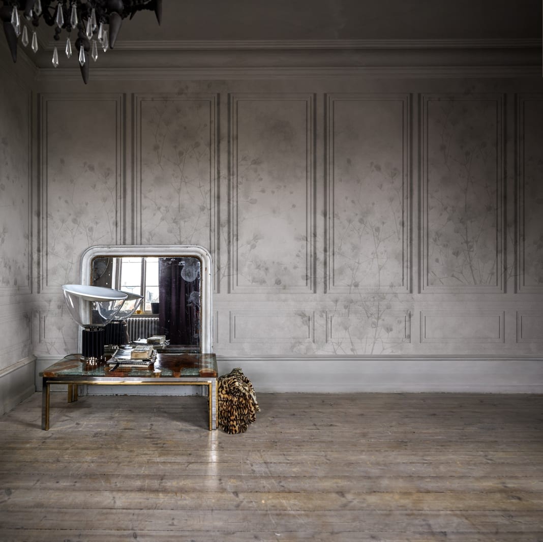 Rebel Walls R17621 Scenery Paris Pearl - mural imitujący boazerię z roślinnością