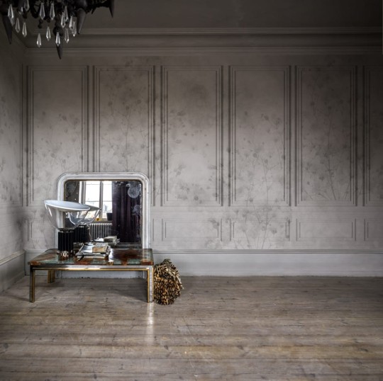 Rebel Walls R17621 Scenery Paris Pearl - mural imitujący boazerię z roślinnością