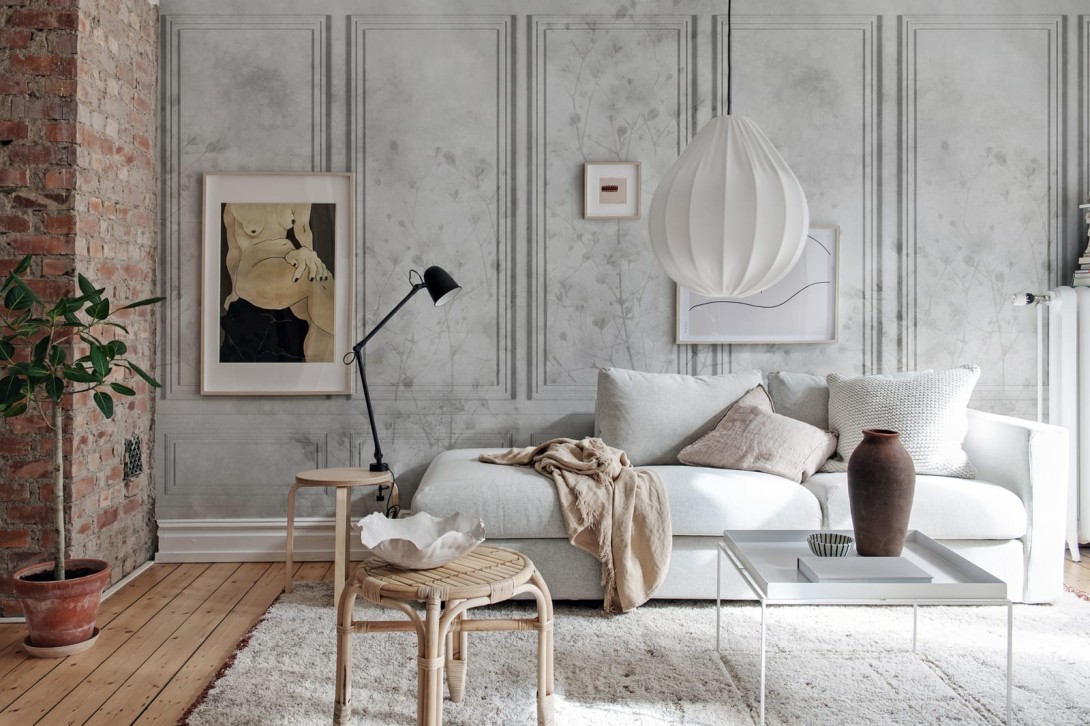 Rebel Walls R17621 Scenery Paris Pearl - mural imitujący boazerię z roślinnością