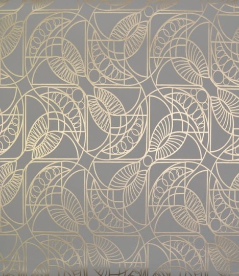 York NW3525 Antonina Vella Modern Metals Cartouche Grey/Gold - tapeta w geometryczny motyw w stylu art deco