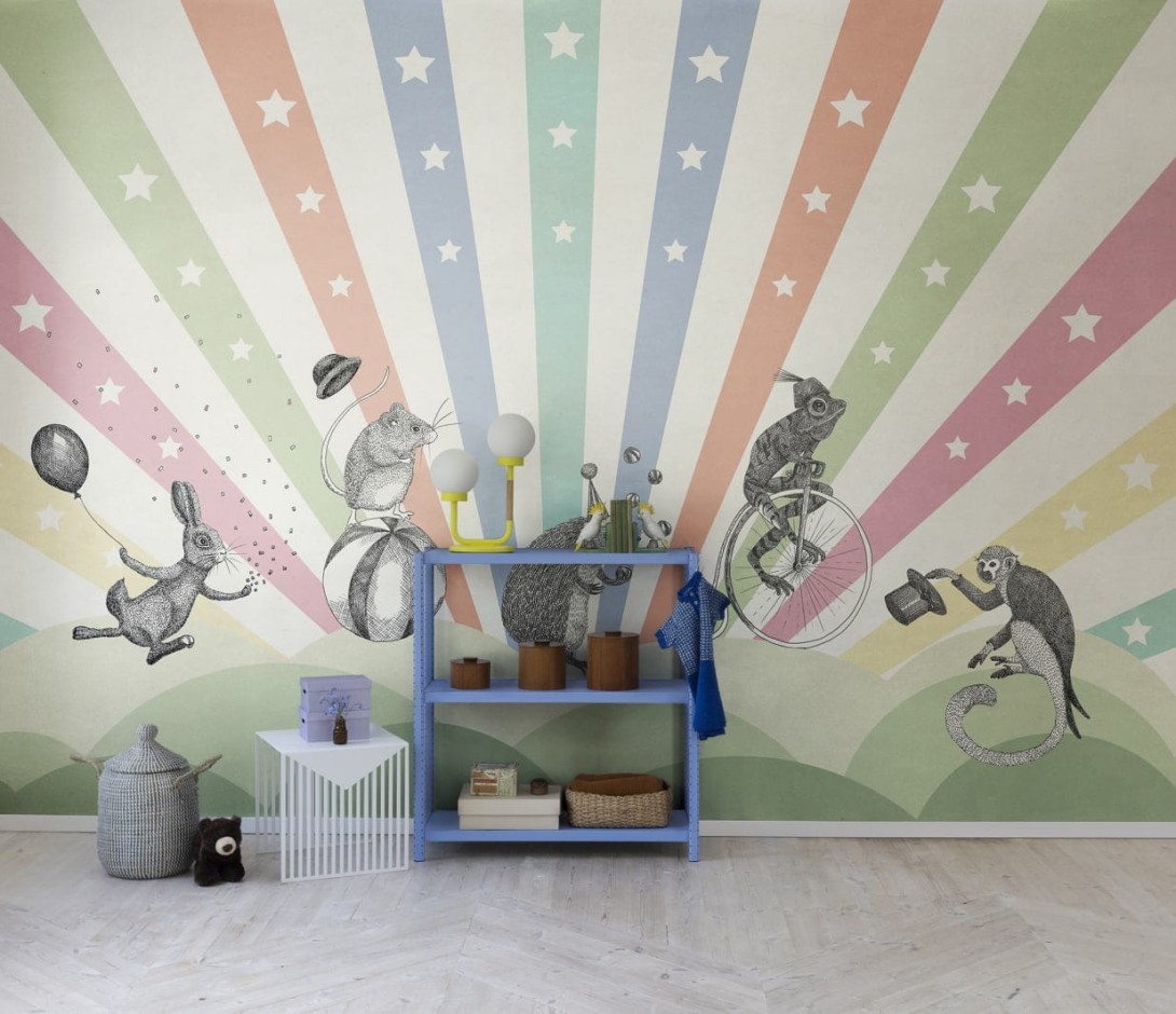 Rebel Walls R18172 Dreamland Circus Rainbow - mural z cyrkiem