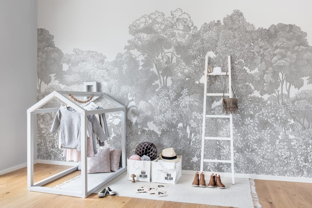 Rebel Walls R13054 Dreamland Bellewood Grey Toile - mural z lasem