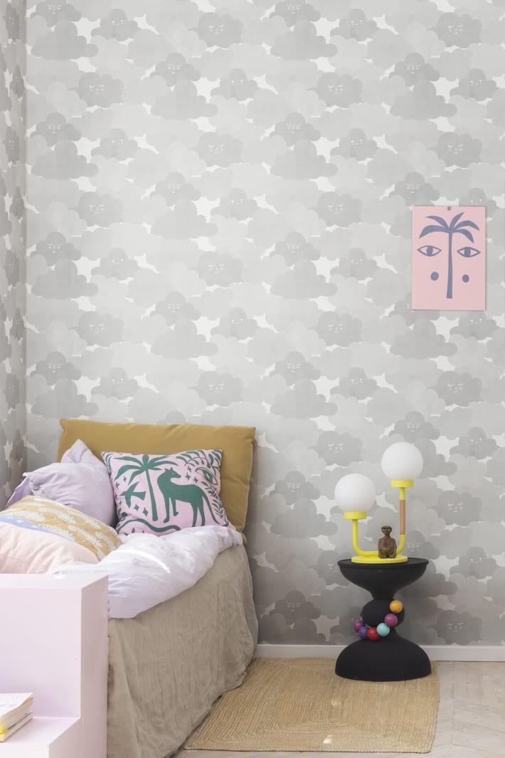 Rebel Walls R18143 Dreamland Kids Happy Cloud Graphite - tapeta chmury