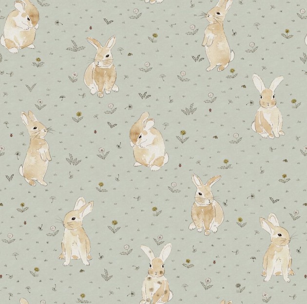 Rebel Walls R18082 Dreamland Bunny Field Mint - tapeta króliki