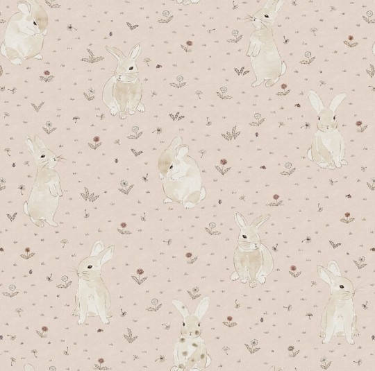 Rebel Walls R18083 Dreamland Bunny Field Pink - tapeta króliki