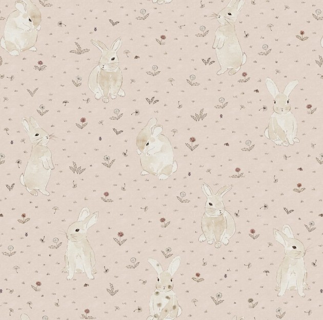 Rebel Walls R18083 Dreamland Bunny Field Pink - tapeta króliki