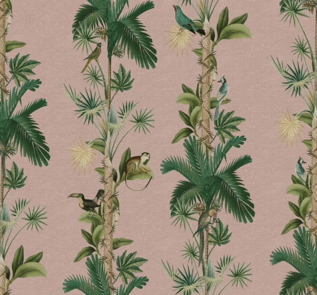 Rebel Walls R18104 Dreamland Monkey Island Pink - tapeta z małpkami