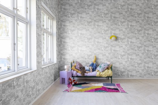 Rebel Walls R18091 Dreamland Dream Town Graphite - tapeta z budynkami
