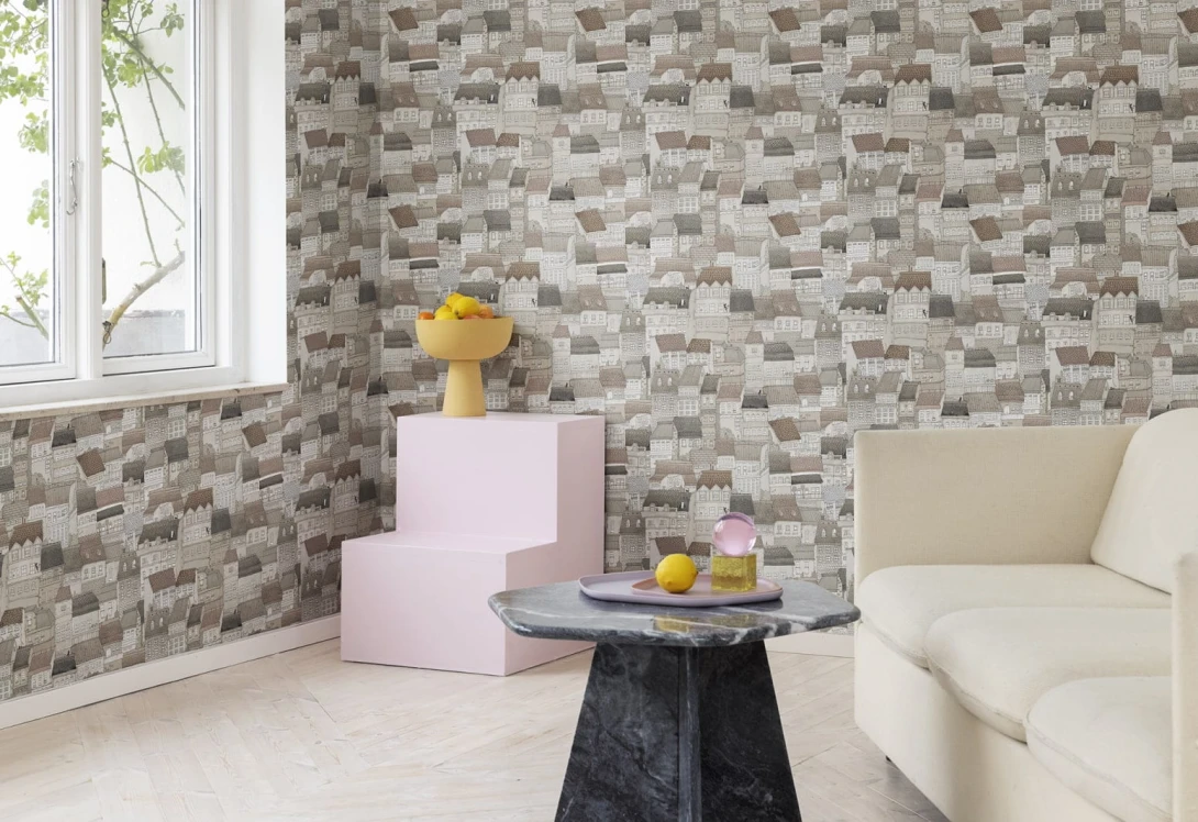 Rebel Walls R18093 Dreamland Dream Town Sand - tapeta z budynkami