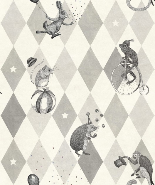 Rebel Walls R18043 Dreamland Circus Corner Graphite - tapeta cyrk