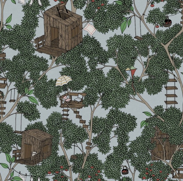 Rebel Walls R18014 Dreamland Treehouse Summer - tapeta z domkiem na drzewie