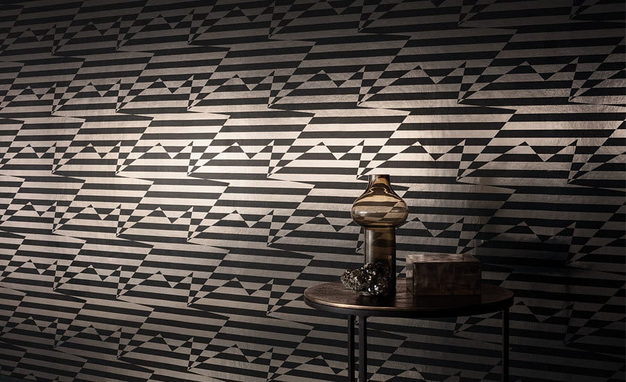 Tapeta Kirkby Design x Eley Kishimoto Stripey Zig Zag Birds WK809/04 Steel