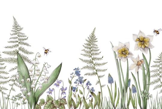 Rebel Walls R18640 Julia Appel Bumblebee White - mural łąka