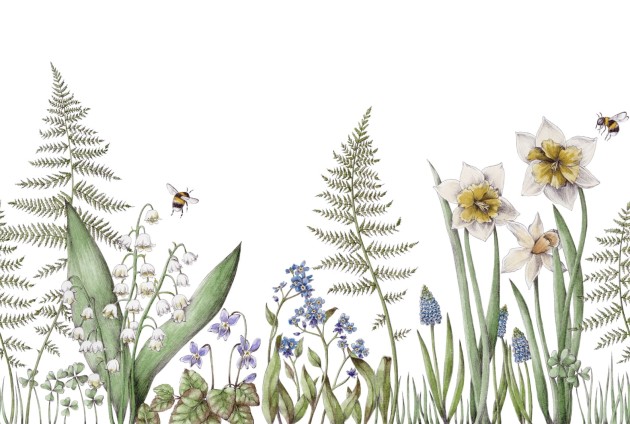 Rebel Walls R18640 Julia Appel Bumblebee White - mural łąka