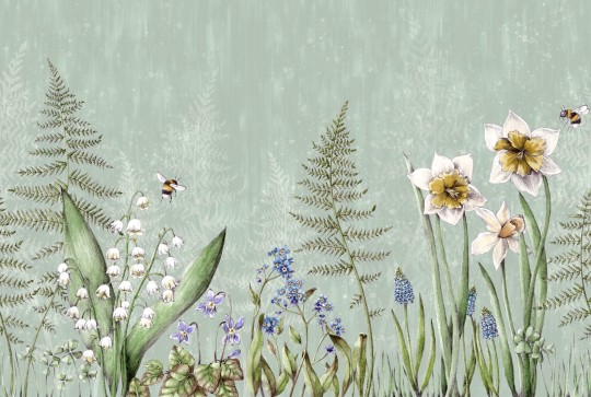 Rebel Walls R18641 Julia Appel Bumblebee Green - mural łąka