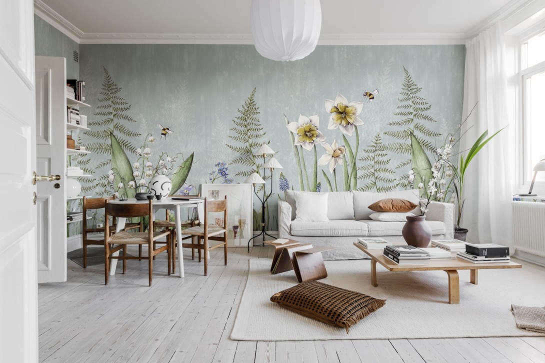 Rebel Walls R18643 Julia Appel Bumblebee Light Blue - mural łąka