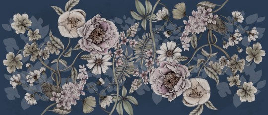 Rebel Walls R18646 Julia Appel Spring Flower Dark Blue - mural w kwiaty