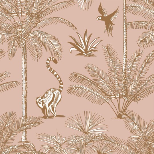 Esta 158943 Paradise - różowa tapeta tropikalna z motywem palm i zwierząt