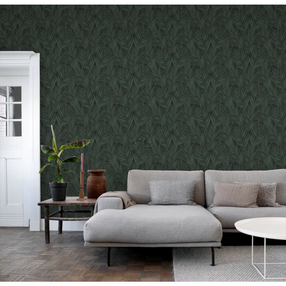 Esta 139157 Paradise - tapeta w zielone liście palmy na czarnym tle