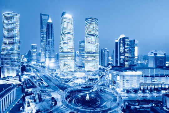 Rebel Walls R11261 Panorama Night in Shanghai - mural miasto