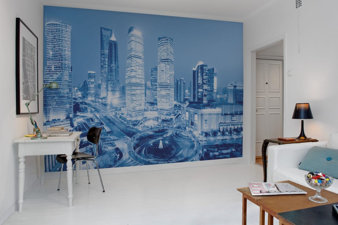 Rebel Walls R11261 Panorama Night in Shanghai - mural miasto