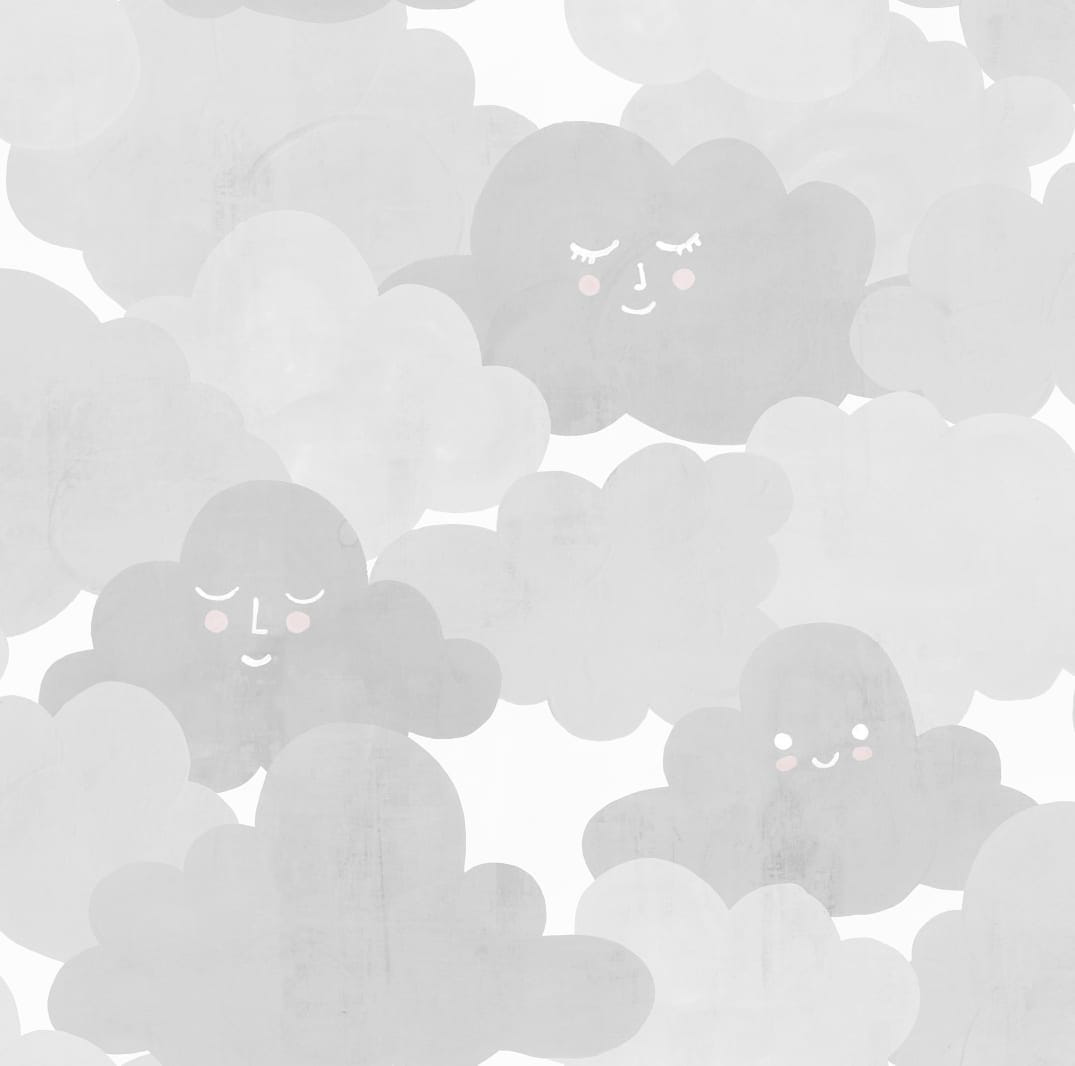 Rebel Walls R18143 Dreamland Kids Happy Cloud Graphite - tapeta chmury