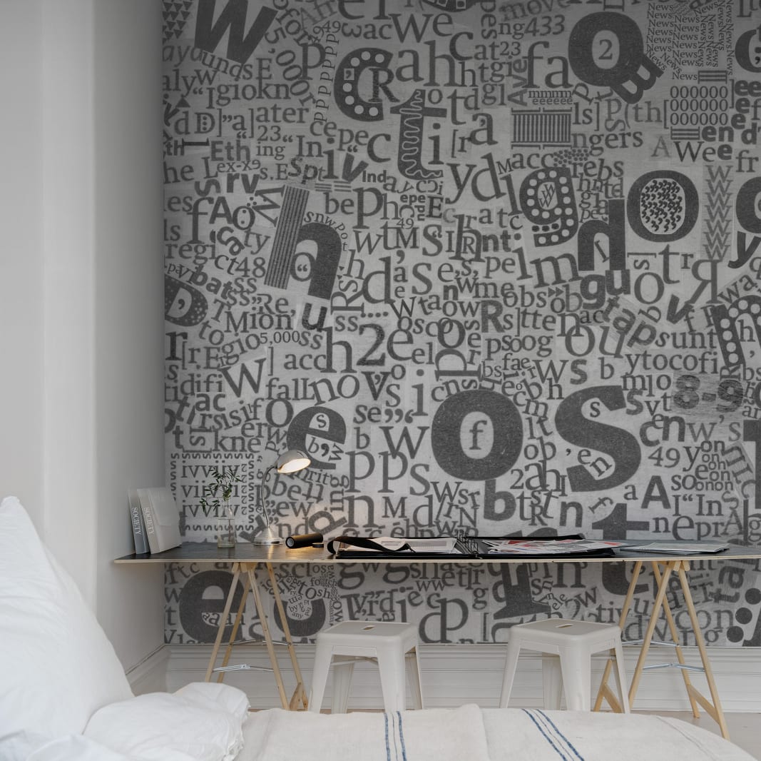 Rebel Walls R12161 Panorama Newspaper Letters - mural gazeta