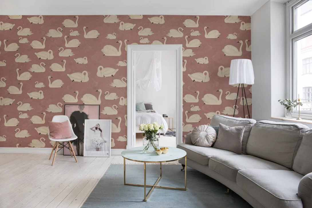 Rebel Walls R17122 Nature CYGNE, ROSE - mural łabędzie