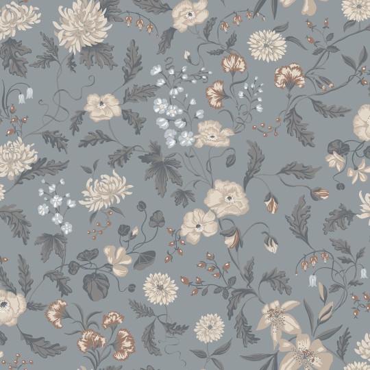 Sandberg S10165 Huset i Solen Till Karin Folklore Blue - tapeta w kwiaty