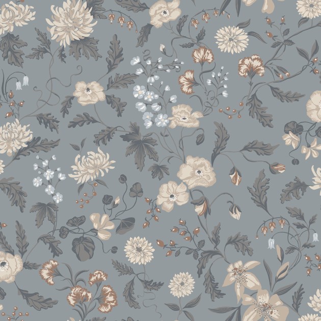 Sandberg S10165 Huset i Solen Till Karin Folklore Blue - tapeta w kwiaty