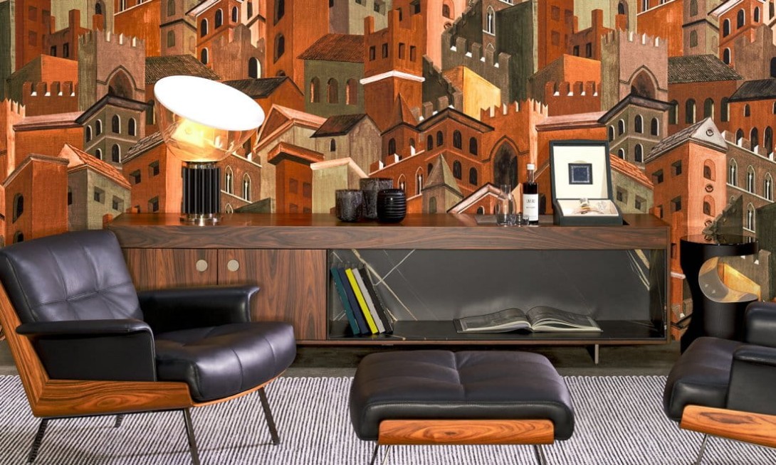Arte 97682 Decors & Panoramiques Citta di Castello Framboise - mural z widokiem włoskiego miasteczka