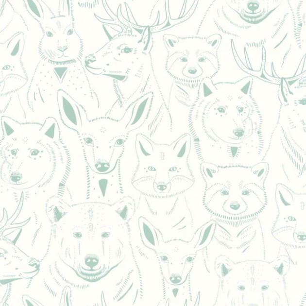 Caselio 103527001 Autour Du Monde S’amuser Menthe - tapeta leśne zwierzątka