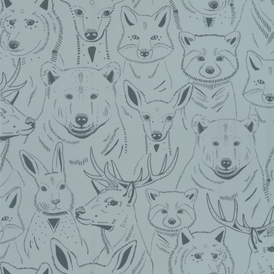 Caselio 103526090 Autour Du Monde S’amuser Bleu Grise - tapeta leśne zwierzątka