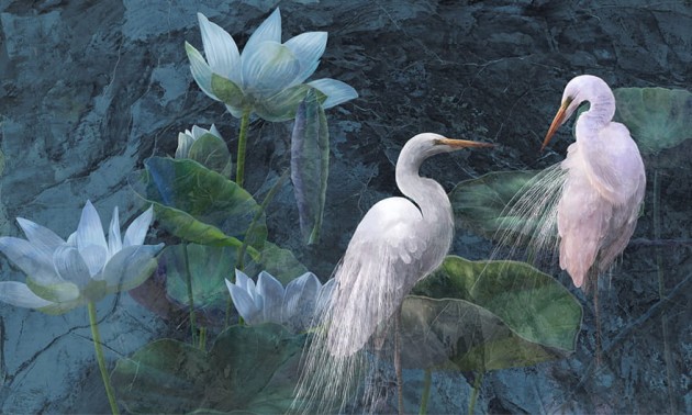 Wonderwall 35 0486 03 Bianco - mural żurawie