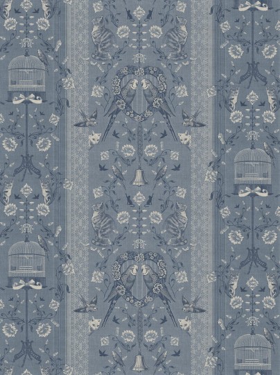 Divine Savages DVS118 Bye Bye Birdie! French Blue - tapeta art-deco w ptaki i koty