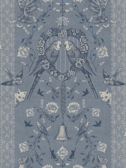 Divine Savages DVS118 Bye Bye Birdie! French Blue - tapeta art-deco w ptaki i koty