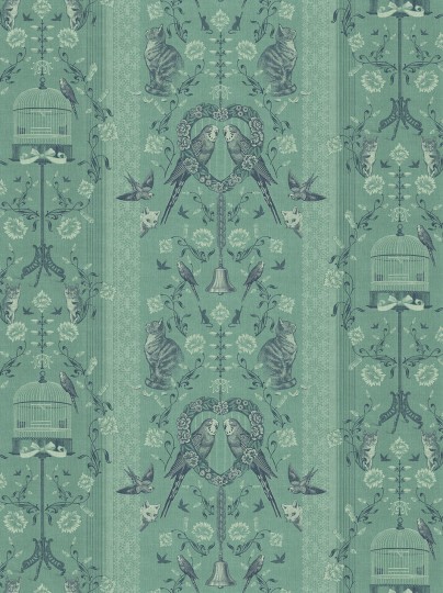 Divine Savages DVS117 Bye Bye Birdie! Shamrock - tapeta art-deco w ptaki i koty