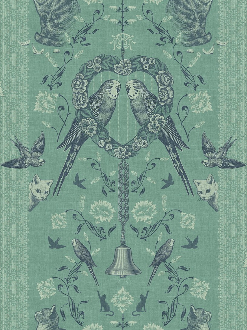 Divine Savages DVS117 Bye Bye Birdie! Shamrock - tapeta art-deco w ptaki i koty