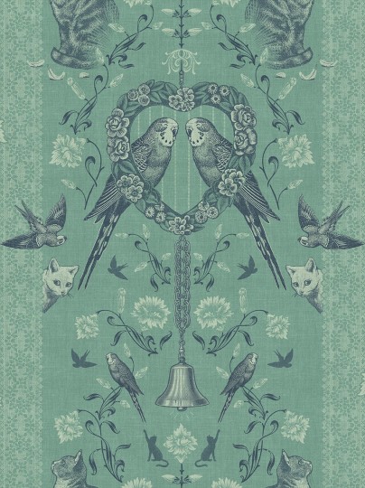 Divine Savages DVS117 Bye Bye Birdie! Shamrock - tapeta art-deco w ptaki i koty