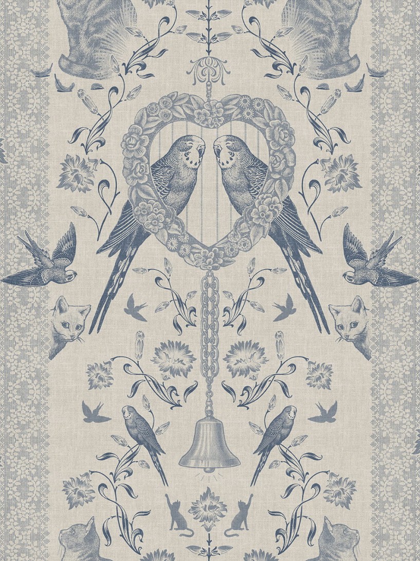 Divine Savages DVS115 Bye Bye Birdie! Delf - tapeta art-deco w ptaki i koty