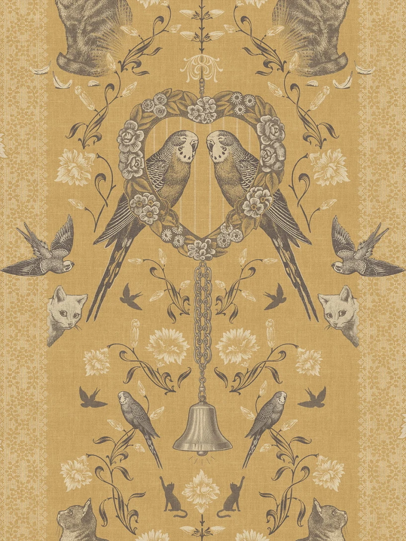 Divine Savages DVS125 Bye Bye Birdie! Canary - tapeta art-deco w ptaki i koty