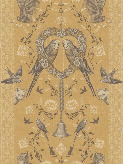 Divine Savages DVS125 Bye Bye Birdie! Canary - tapeta art-deco w ptaki i koty