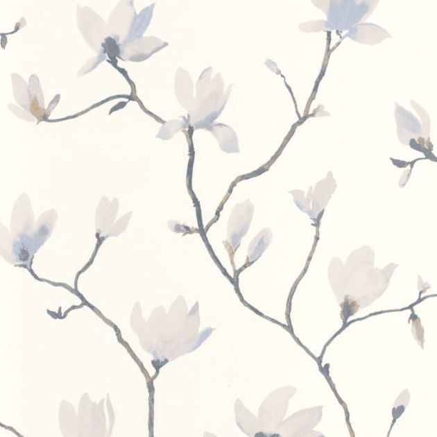 Casadeco 82369154 Gardens Florescence Suzhou Gris Bleute - tapeta w magnolie