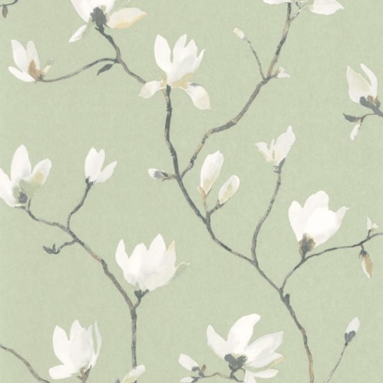 Casadeco 82367428 Gardens Florescence Suzhou Vert Sauge - tapeta w magnolie