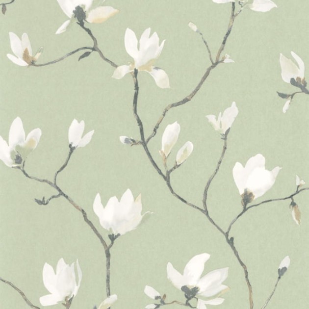 Casadeco 82367428 Gardens Florescence Suzhou Vert Sauge - tapeta w magnolie