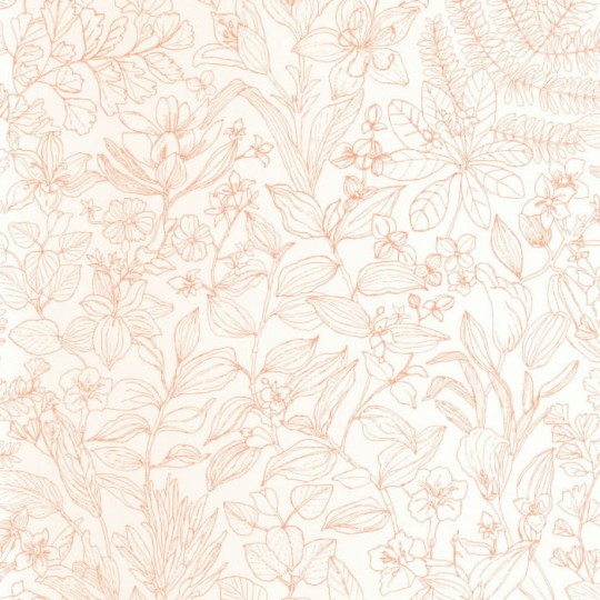Casadeco 87593478 Gardens Esquisse Corail - tapeta zarysy kwiatów i liści