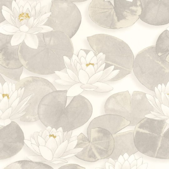 Casadeco 87630122 Gardens Nymphea Blanc Coton - tapeta w lilie wodne